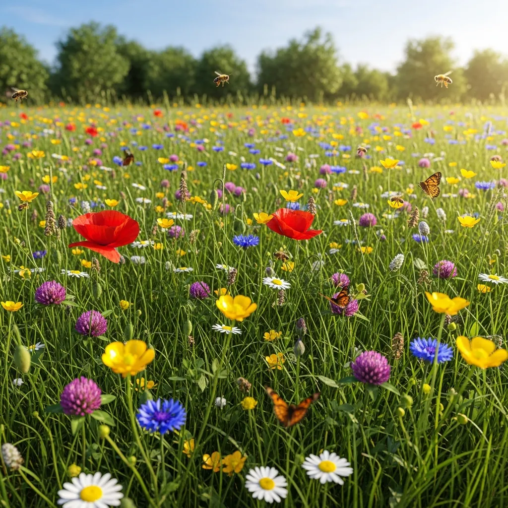Sommer græsplæne i fuld blomst